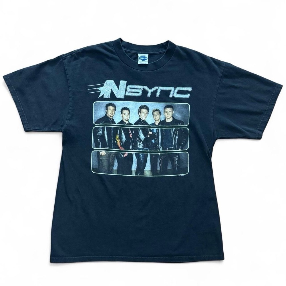Vintage 2001 Y2K Black Glitter NSYNC Boy Band Pop Music Tour Merch T-shirt LRG